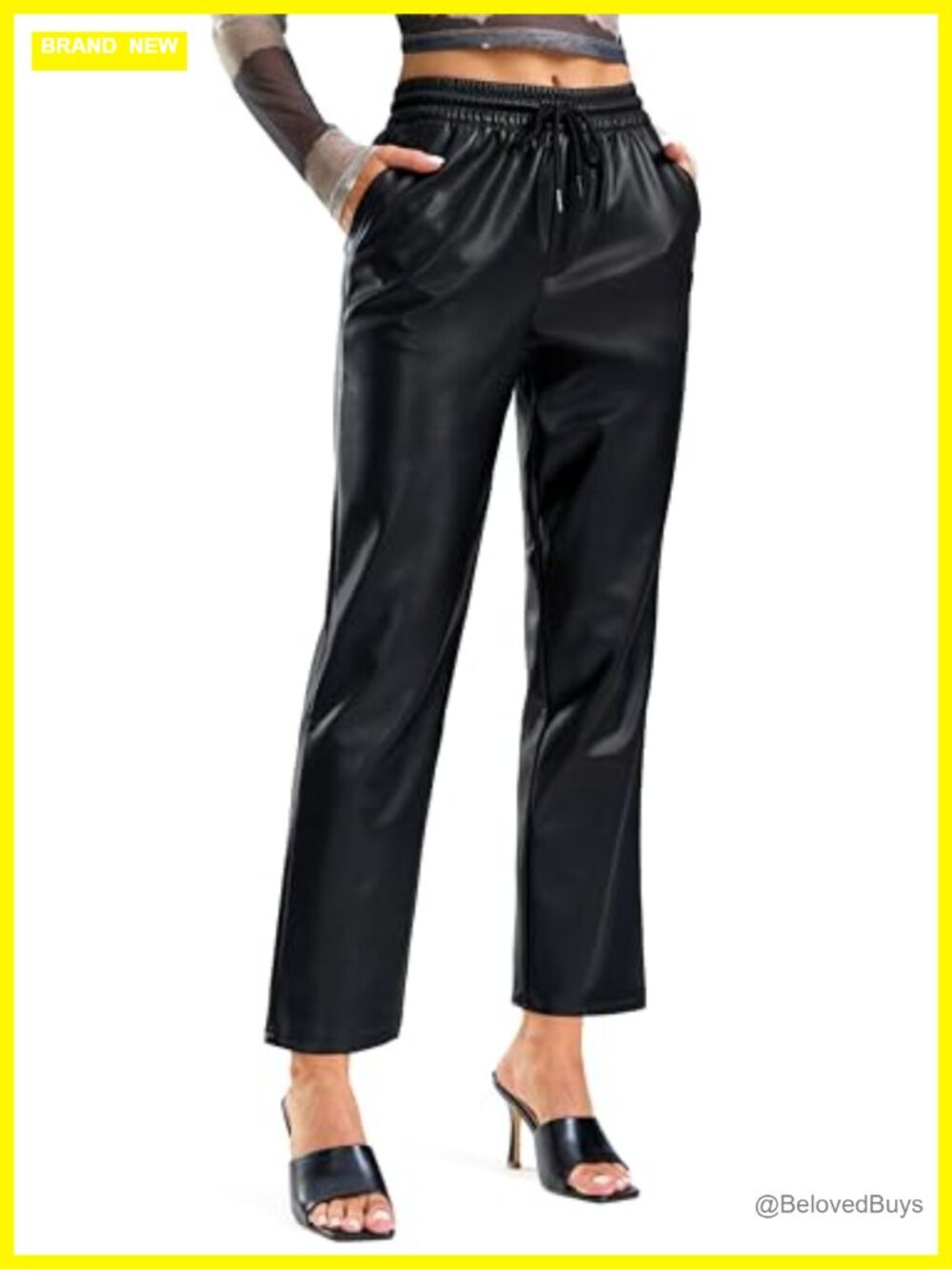 Faux Leather High Waisted Straight Leg Crop Ankle Pants Women's Vegan Matte